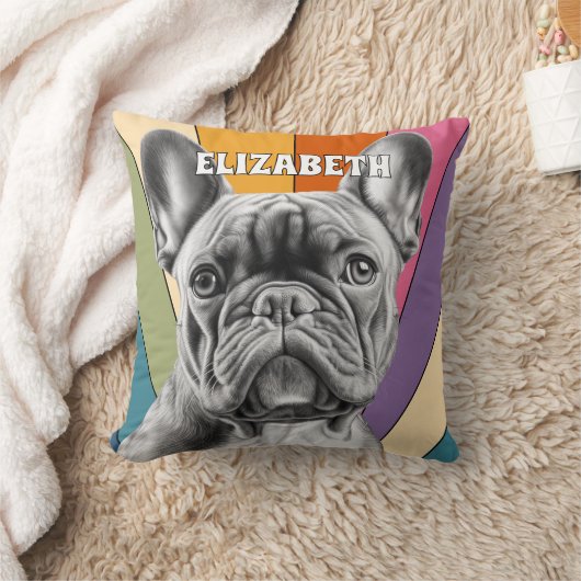 かわいいレトロレインボーフランスのブルドッグパーソナライズされた クッション (ブランケット)