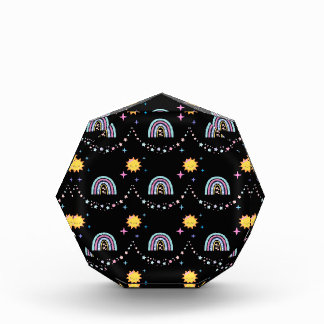 かわいいレトロレインボー&サン八角形フォトブロック フォトブロック