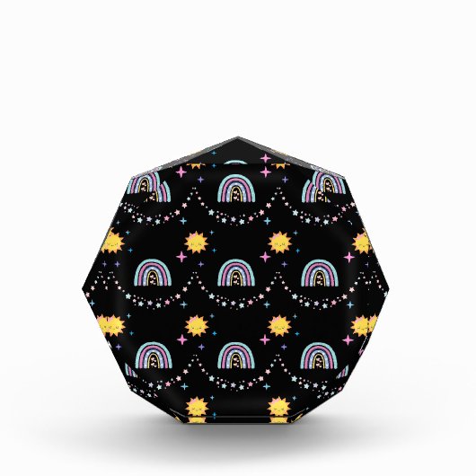 かわいいレトロレインボー&サン八角形フォトブロック フォトブロック (正面)