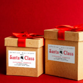 かわいいレトロレッドサンタクロース予約クリスマスデリバリー 長方形シール