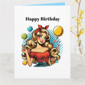 かわいいレトロレディアアド文字誕生日 カード (黄色い花)