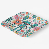 かわいいレトロロボットとピンク色の花 ペーパープレート (傾斜あり)