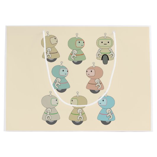 かわいいレトロロボットのパターン ラージペーパーバッグ (正面)