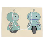 かわいいレトロロボットのパターン ラージペーパーバッグ (裏面)