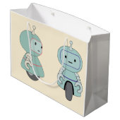 かわいいレトロロボットのパターン ラージペーパーバッグ (裏面アングル)