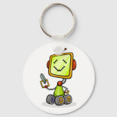 かわいいレトロロボット漫画おもしろいAIテックデジタルアート キーホルダー (正面)