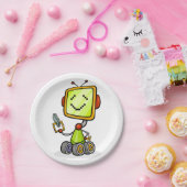 かわいいレトロロボット漫画おもしろいAIテックデジタルアート ペーパープレート (パーティー)