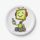 かわいいレトロロボット漫画おもしろいAIテックデジタルアート ペーパープレート (正面)