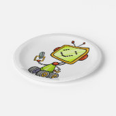 かわいいレトロロボット漫画おもしろいAIテックデジタルアート ペーパープレート (アングル)