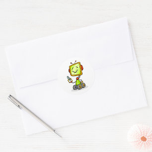 かわいいレトロロボット漫画おもしろいAIテックデジタルアート ラウンドシール