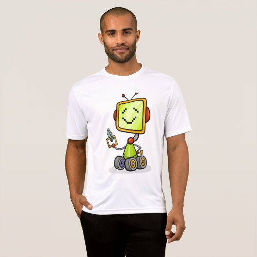 かわいいレトロロボット漫画おもしろいAIテックデジタルアート Tシャツ (正面フル)