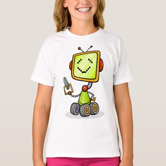 かわいいレトロロボット漫画おもしろいAIテックデジタルアート Tシャツ (正面)