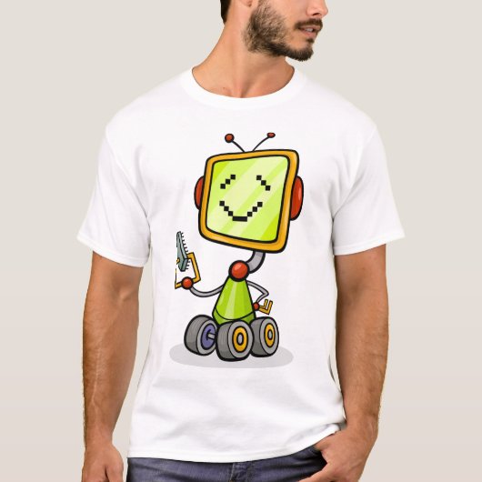 かわいいレトロロボット漫画おもしろいAIテックデジタルアート Tシャツ (正面)