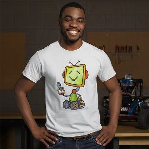 かわいいレトロロボット漫画おもしろいAIテックデジタルアート Tシャツ