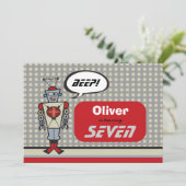 かわいいレトロロボット 子供の誕生日パーティー 招待状 (スタンド正面)