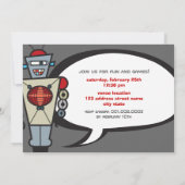 かわいいレトロロボット 子供の誕生日パーティー 招待状 (裏面)