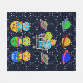 かわいいレトロロボット、惑星、受け飛んでいる皿 フリースブランケット (正面(横))