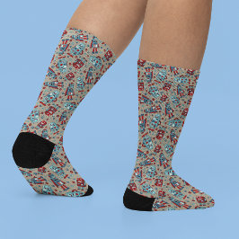 かわいいレトロロボットSci-Fiをテーマにした ソックス