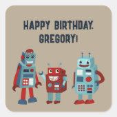 かわいいレトロロボットSFボーイズ誕生日 スクエアシール (正面)