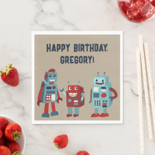 かわいいレトロロボットSFボーイズ誕生日 スタンダードランチョンナプキン