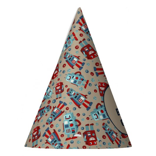 かわいいレトロロボットSFボーイズ誕生日 パーティーハット (左)