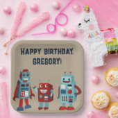 かわいいレトロロボットSFボーイズ誕生日 ペーパープレート (パーティー)