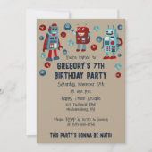 かわいいレトロロボットSFボーイズ誕生日 招待状 (正面)