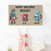 かわいいレトロロボットSFボーイズ誕生日 横断幕 (インサイチュ)