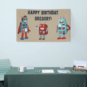 かわいいレトロロボットSFボーイズ誕生日 横断幕