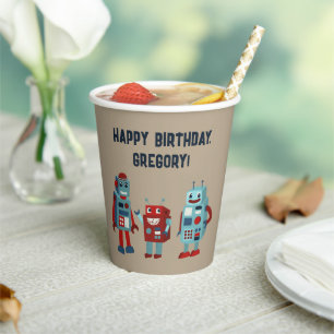 かわいいレトロロボットSFボーイズ誕生日 紙コップ