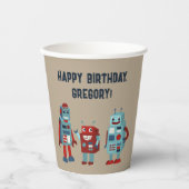 かわいいレトロロボットSFボーイズ誕生日 紙コップ (正面)