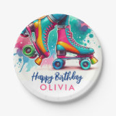 かわいいレトロローラースケート誕生日 ペーパープレート (正面)