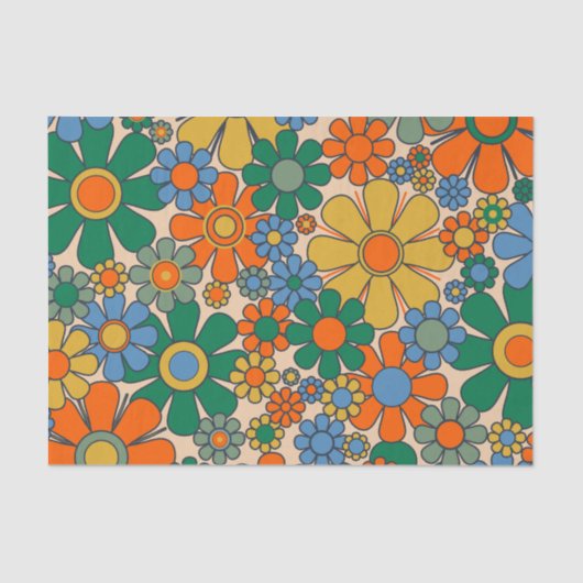 かわいいレトロヴィンテージお洒落フローラルパターン 薄葉紙 (正面)