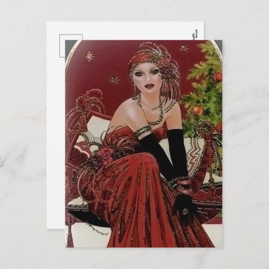 かわいいレトロヴィンテージアートデコレディ シーズンポストカード (正面/裏面)