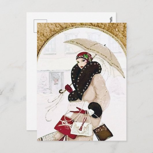 かわいいレトロヴィンテージアートデコレディ シーズンポストカード (正面/裏面)