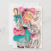 かわいいレトロヴィンテージイースターガール追加メッセージ シーズンカード (正面)