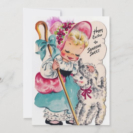 かわいいレトロヴィンテージイースターガール追加メッセージ シーズンカード (正面)