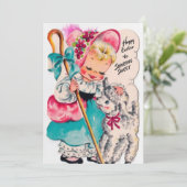 かわいいレトロヴィンテージイースターガール追加メッセージ シーズンカード (スタンド正面)