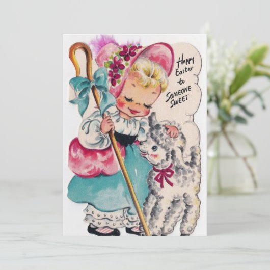 かわいいレトロヴィンテージイースターガール追加メッセージ シーズンカード (スタンド正面)