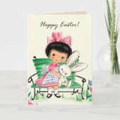 かわいいレトロヴィンテージイースターガール追加メッセージ シーズンカード (正面)