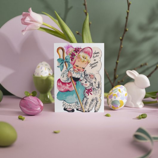 かわいいレトロヴィンテージイースターガール追加メッセージ シーズンカード