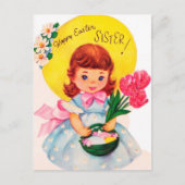 かわいいレトロヴィンテージイースターシスター葉書 シーズンポストカード (正面)