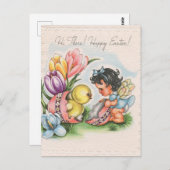 かわいいレトロヴィンテージイースターシック ポストカード (正面/裏面)