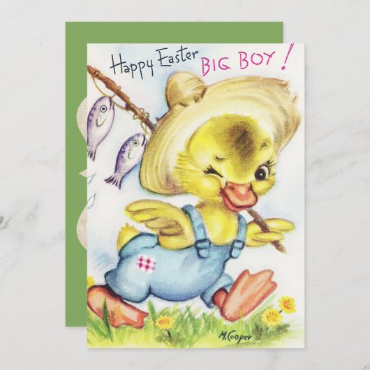 かわいいレトロヴィンテージイースターダック追加メッセージ シーズンカード (正面/裏面)