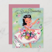 かわいいレトロヴィンテージイースタードーターメッセージの追加 シーズンカード (正面/裏面)