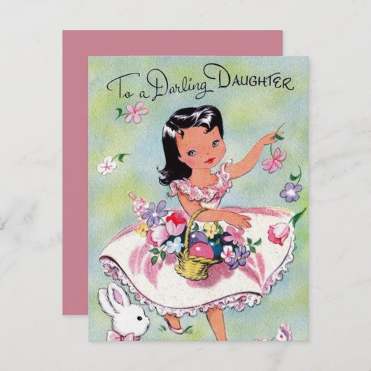 かわいいレトロヴィンテージイースタードーターメッセージの追加 シーズンカード (正面/裏面)