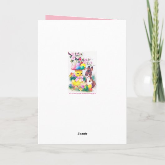 かわいいレトロヴィンテージイースターバニーのシック追加メッセージ シーズンカード (裏面)