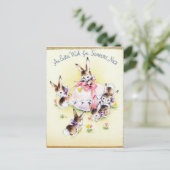 かわいいレトロヴィンテージイースターバニーズホリデーハガキ シーズンポストカード (スタンド正面)