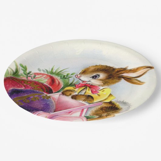 かわいいレトロヴィンテージイースターバニーホリデー ペーパープレート (アングル)