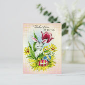 かわいいレトロヴィンテージイースターバニーホリデー ポストカード (スタンド正面)
